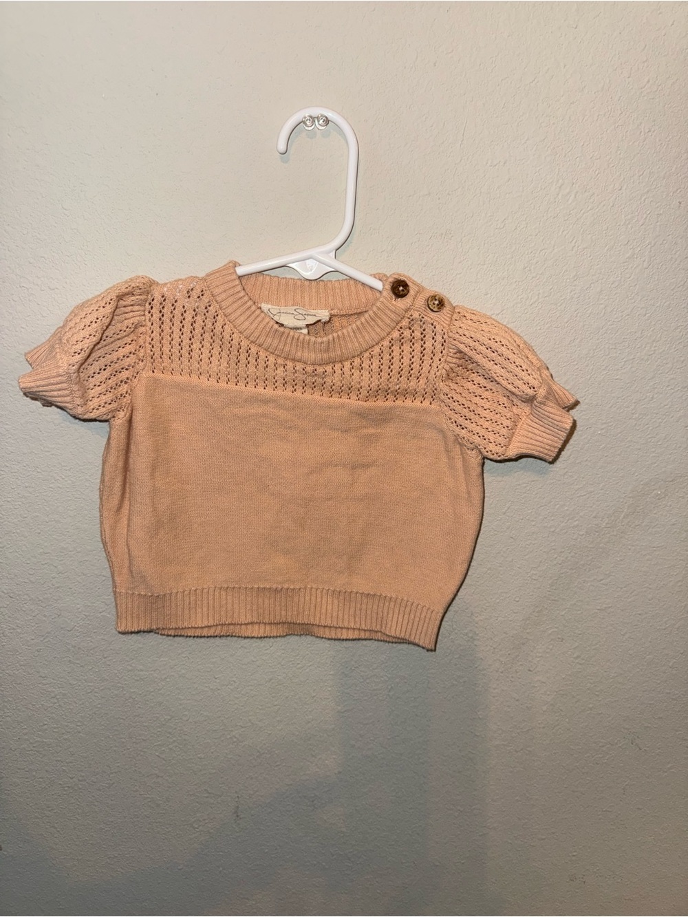 Jessica Simpson Peach Short Sleeve Knit Top with Button Shoulder